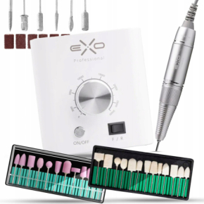 Zestaw do paznokci: frezarka EXO EKO CX3 40W + frezy kamienne 12 sztuk + frezy do polerowania 13 sztuk