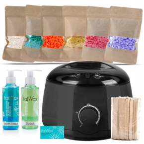 ItalWax Zestaw do depilacji - podgrzewacz Black 100W + 6x wosk twardy 100g + preparat przed i po depilacji + talk + szpatułki