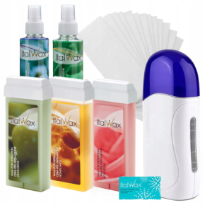 ItalWax Zestaw do depilacji paskowej - podgrzewacz + 3x wosk w rolce 100ml + preparaty + paski + talk