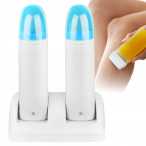 ItalWax Zestaw do depilacji paskowej - podgrzewacz z bazą iWax Duo biało-niebieski + 3x wosk w rolce 100ml + preparaty + paski + talk