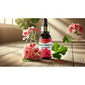 Pure Natura Olejek eteryczny z geranium Naturalny olejek eteryczny antyseptyczny, przeciwbakteryjny, przeciwwirusowy, przeciwzapalny, relaksujący 30ml