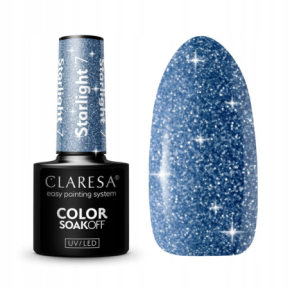 Claresa Starlight 7 niebieski brokatowy lakier hybrydowy do paznokci z efektem flash 5g