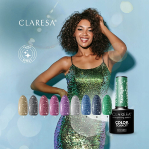 Claresa Starlight 7 niebieski brokatowy lakier hybrydowy do paznokci z efektem flash 5g