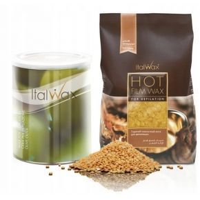 Zestaw do depilacji bezpaskowej wosk 1kg twardy ItalWax Podgrzewacz wosk puszka 400ml talk szpatułki