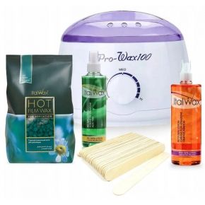 Zestaw do depilacji bezpaskowej ProWax Azulen ItalWax + 2 x preparat po depilacji + szpatułki