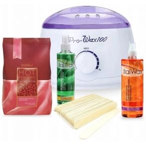Zestaw do depilacji woskiem w dropsach ProWax 100 ROSE + 2 x żel + szpatułki