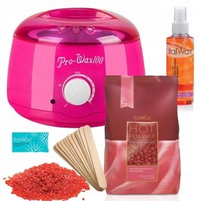 Zestaw do depilacji ItalWax  podgrzewacz różowy 100W  wosk twardy 05 kg Rose  lotion  szpatułki  talk