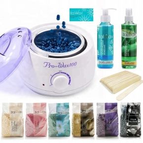 Zestaw do depilacji ItalWax podgrzewacz do wosku 100W 6x wosk twardy w dropsach 100g żele szpatułki talk