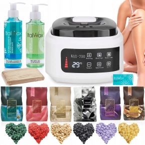 Zestaw do depilacji ItalWax podgrzewacz do wosku Wax700 120W 6x wosk twardy w dropsach 100g żele szpatuł