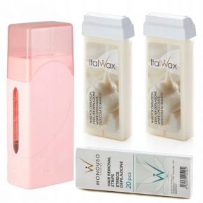 Depilacja zestaw 2x wosk aromatyczny ItalWax White Chocolate Flex podgrzewacz paski