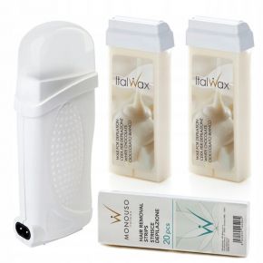 Depilacja zestaw 2x wosk aromatyczny ItalWax White Chocolate Flex podgrzewacz paski