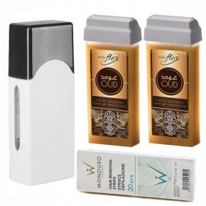 Depilacja zestaw 2x wosk elastyczny ItalWax Oud Flex podgrzewacz paski do grubych i mocnych włosów