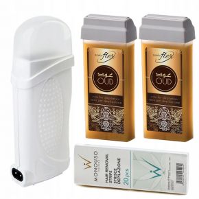 Depilacja zestaw 2x wosk elastyczny ItalWax Oud Flex podgrzewacz paski do grubych i mocnych włosów