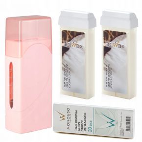Depilacja zestaw 2x wosk ItalWax Coconut Flex podgrzewacz paski