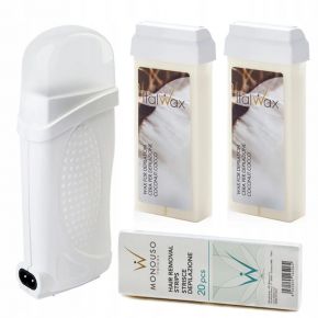 Depilacja zestaw 2x wosk ItalWax Coconut Flex podgrzewacz paski