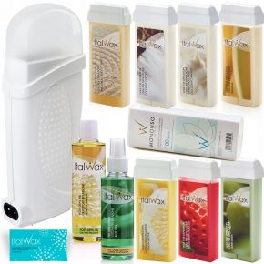 Zestaw AROMA do depilacji ciała 7x wosk ItalWax rolka PODGRZEWACZ olejek paski talk