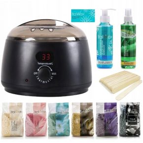 Zestaw do depilacji 6x wosk ItalWax 100g dropsy  podgrzewacz LCD Prowax 500 czarny  preparaty szpatułki talk
