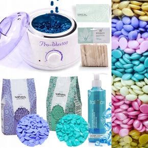 Zestaw do depilacji aromatycznej podgrzewacz szpatułki żel 4x wosk 100g Nirvana ItalWax LUX