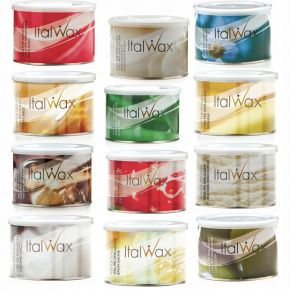 Zestaw do depilacji bezpaskowej 2x 400ml wosk ItalWax w puszce PODGRZEWACZ paski szpatułki kosmetyki talk pask