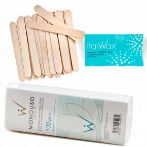 Zestaw do depilacji bezpaskowej 2x 400ml wosk ItalWax w puszce PODGRZEWACZ paski szpatułki kosmetyki talk pask