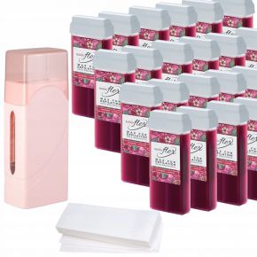Zestaw do depilacji ItalWax 24x wosk w rolce Flex Raspberry podgrzewacz Single Fo 40W paski
