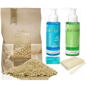 Zestaw do depilacji ItalWax wosk twardy 500g White Chocolate biała czekolada płyny szpatułki talk