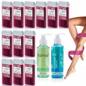 ItalWax Zestaw do depilacji 12x wosk w rolce Raspberry 100ml  2x żel 100ml gratis